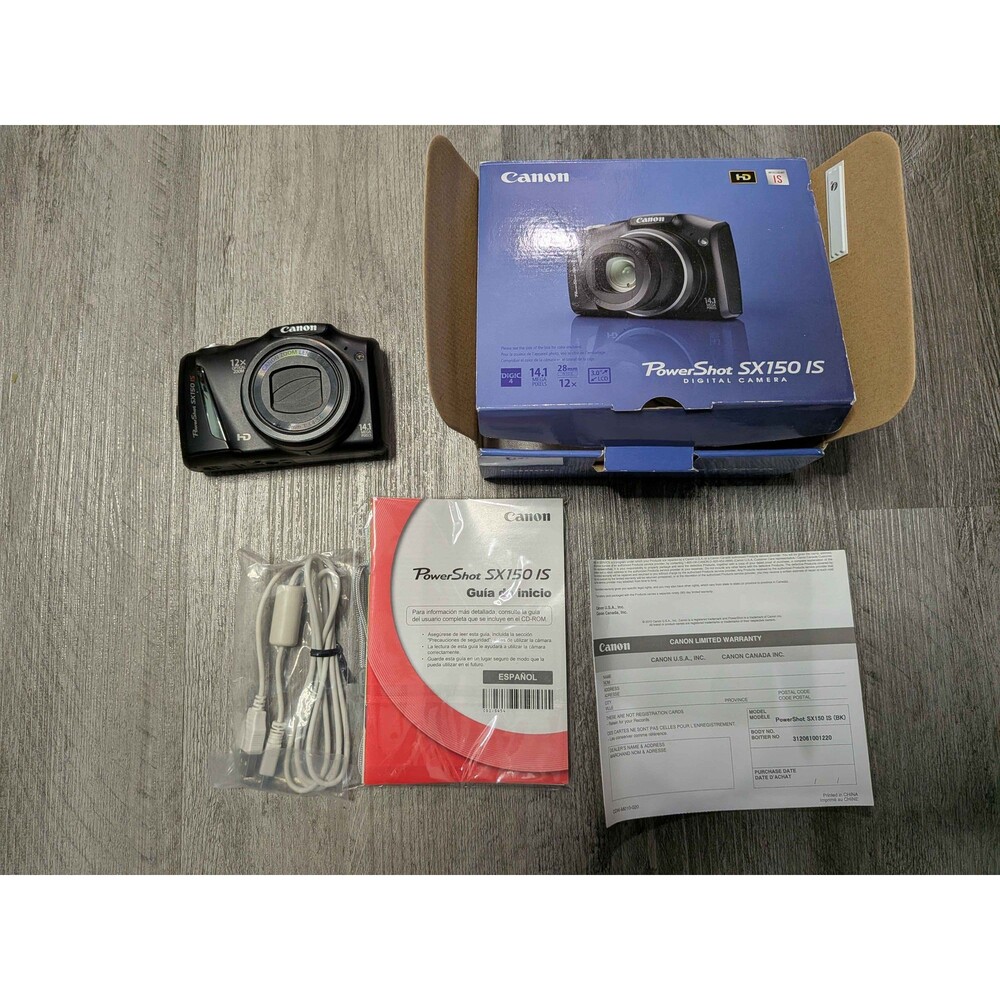 Canon PowerShot SX150 IS Digital Camera 14.1MP 12x Zoom Black w/ Box Manual USB